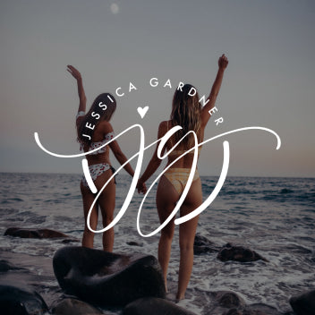 Handwritten signature 'Jessica Gardner' logo with 'JG' monogram, featuring two women standing on rocks by the ocean.