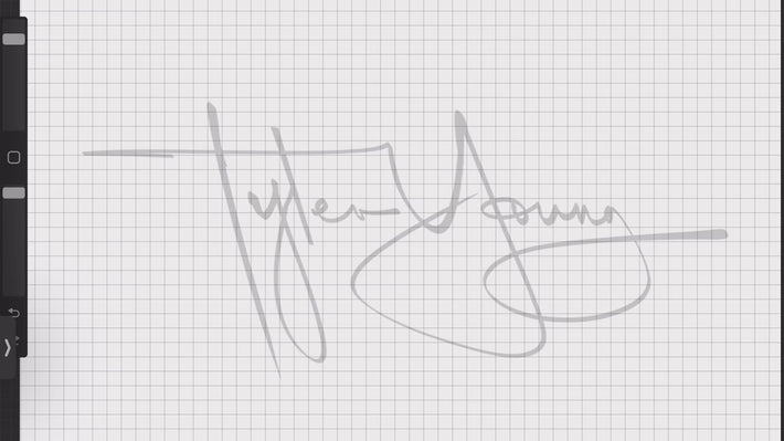 Handwritten signature 'Tyler Young' in a light gray ink on graph paper, with a clean and flowing cursive style.