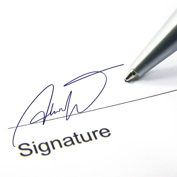 podpis niebieskim tuszem