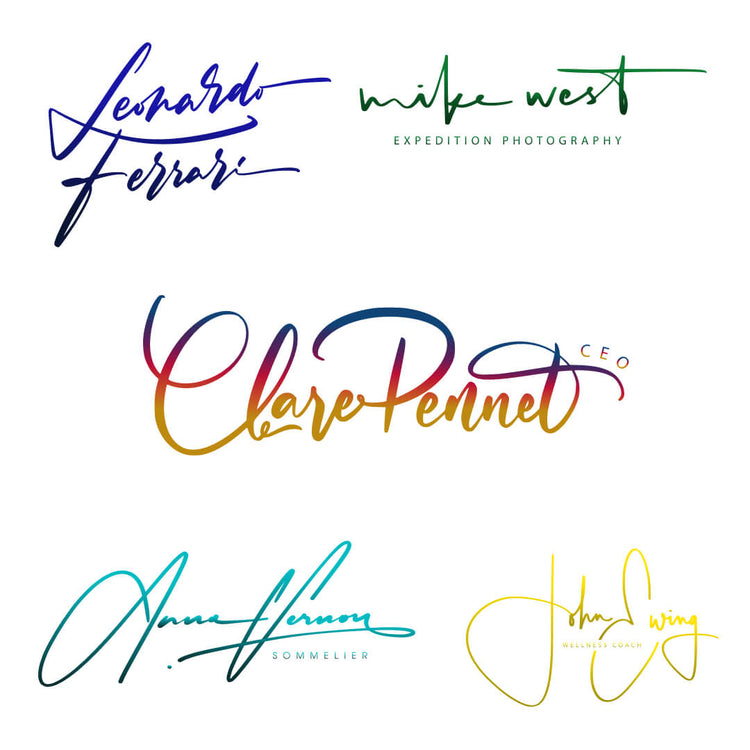 Håndskrevet signatur i farger